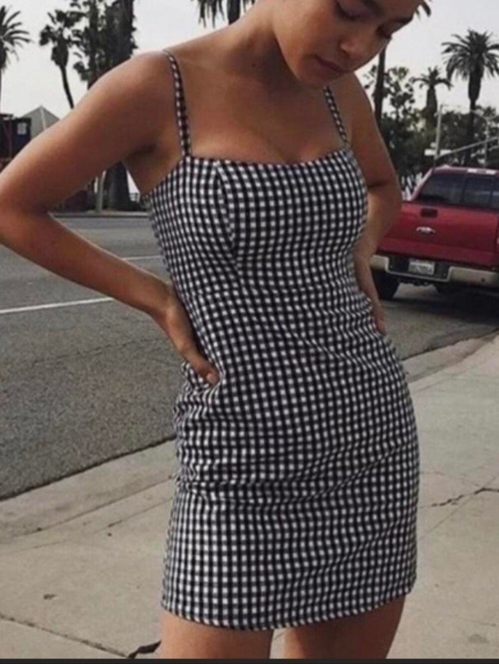 Navy And White Gingham Checkered Dress
